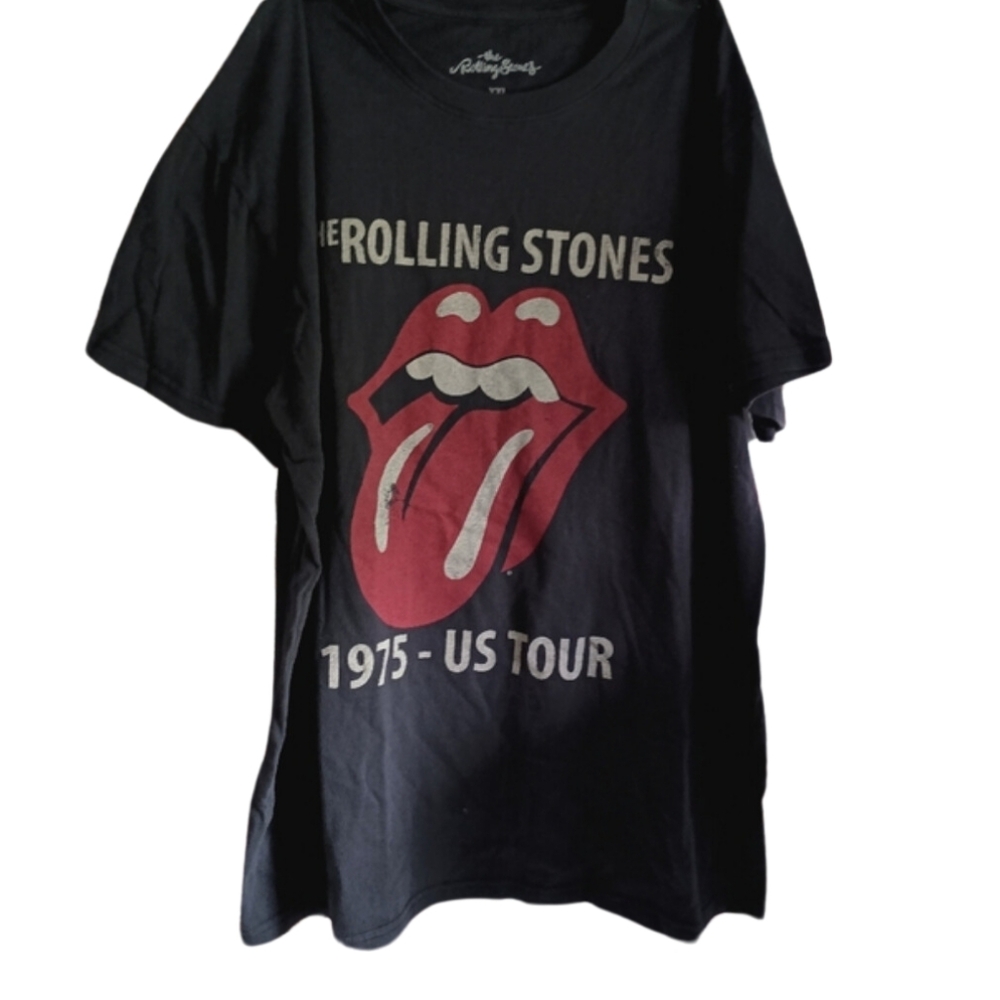The Rolling Stones Tour T Shirt Men's Size XXL Black 1975 Logo Cotton